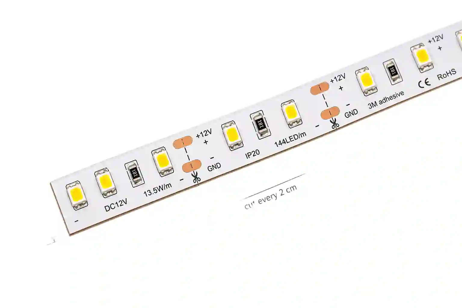 Technický detail LED pásku 10mm s dělením každé 2cm